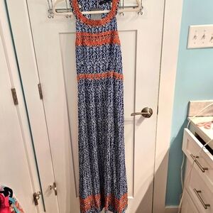 THML Embroidered Orange and Navy Maxi Dress